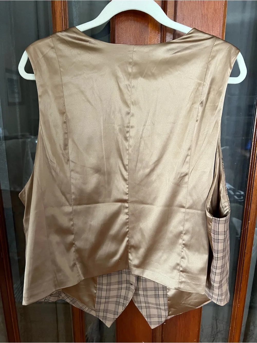 Studio by Torrid Satin-Look Camel Plaid Vest